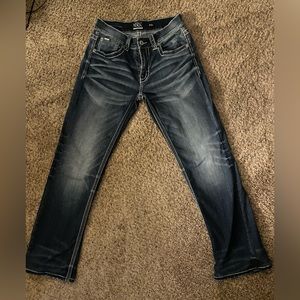 Buckle Black-Fit No 9-Bootleg Jeans-Men’s Size 31L-dark wash blue denim
